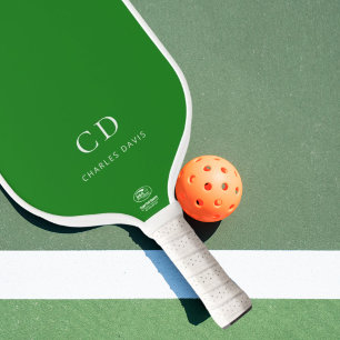 Raquette De Pickleball Nom initial du monogramme vert de la forêt