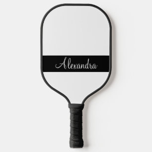 Raquette De Pickleball Nom monogramme minimal blanc et noir