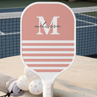 Raquette De Pickleball Nom Monogrammé Moderne Prépa Pastel Rose Orange