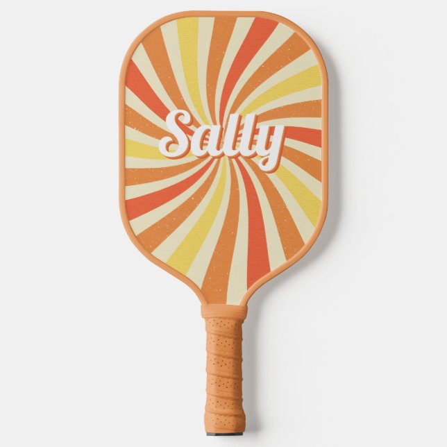 Raquette De Pickleball Nom personnalisé Arc arc-en-ciel incurvé rétro (Recto)