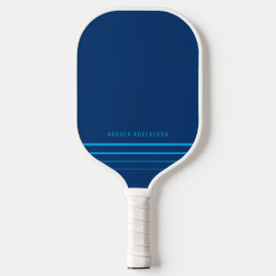 Raquette De Pickleball Nom personnalisé bleu marine et cyan simple minima