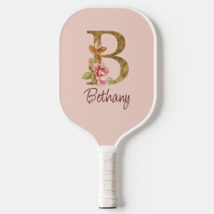 Raquette De Pickleball Nom personnalisé Blush Rose dorée Lettre B