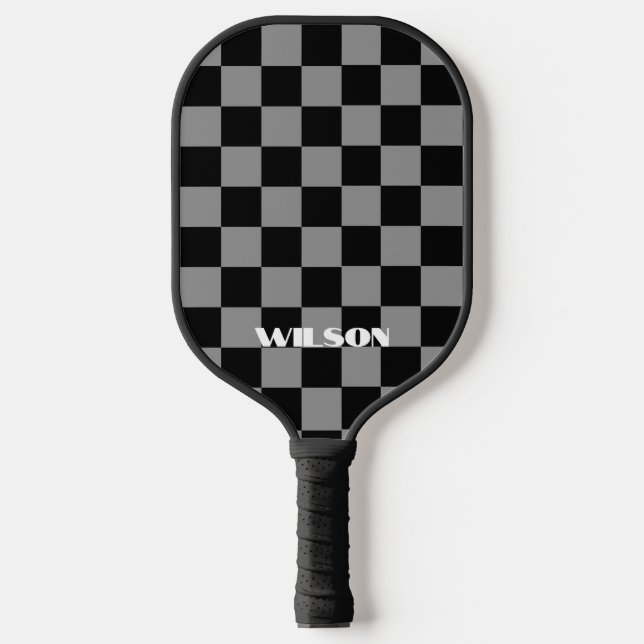 Raquette De Pickleball nom personnalisé carreaux gris et noir  (Recto)