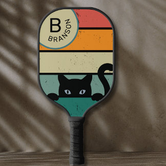 Raquette De Pickleball Nom personnalisé, Chat noir rétro
