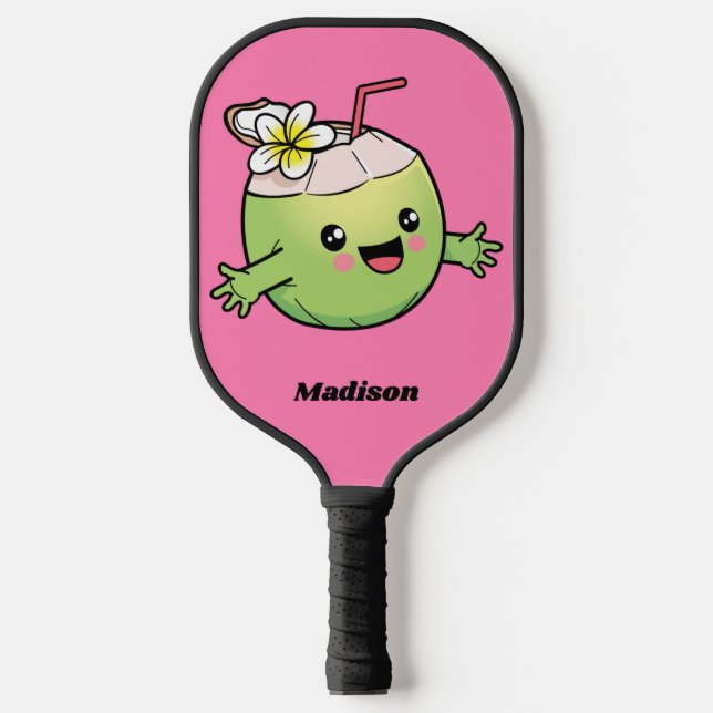 Raquette De Pickleball Nom personnalisé Cute Coconut (Recto)