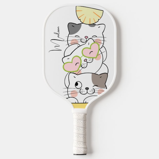 Raquette De Pickleball Nom personnalisé Cute Kittens (Recto)