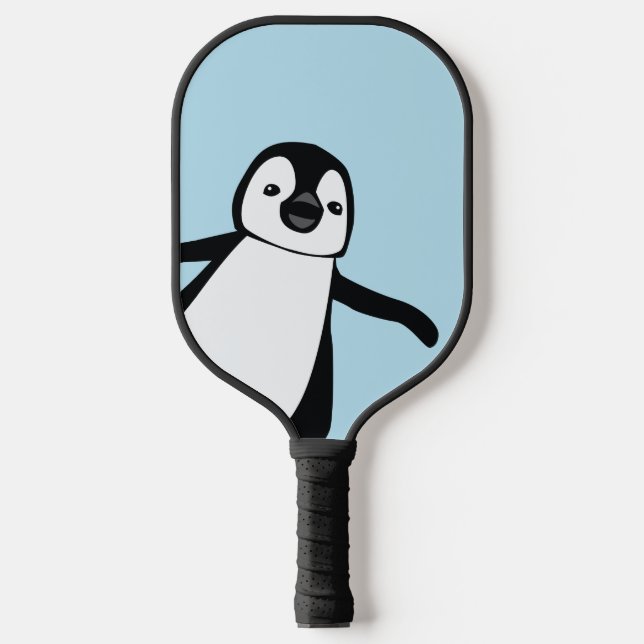 Raquette De Pickleball Nom personnalisé Cute Peeking Penguin bleu (Recto)