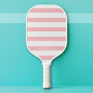 Raquette De Pickleball Nom personnalisé du Motif rayé rose et blanc moder