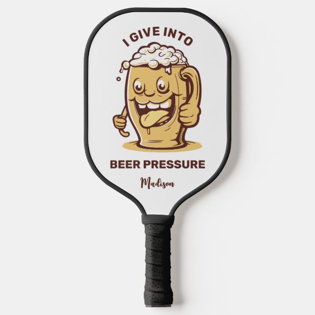 Raquette De Pickleball Nom personnalisé et bière texte amusant (Recto)