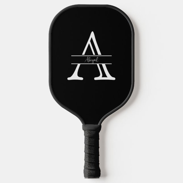 Raquette De Pickleball Nom personnalisé et noir initial (Recto)