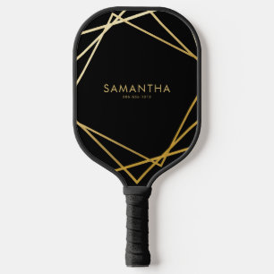 Raquette De Pickleball Nom personnalisé géométrique en noir or