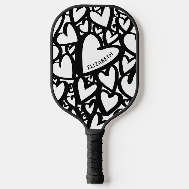 Raquette De Pickleball Nom personnalisé Modern Heart Motif (Recto)
