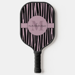 Raquette De Pickleball Nom personnalisé Monogramme Zebra stripes motif