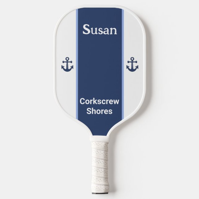 Raquette De Pickleball Nom personnalisé White Navy Blue Ancre (Recto)