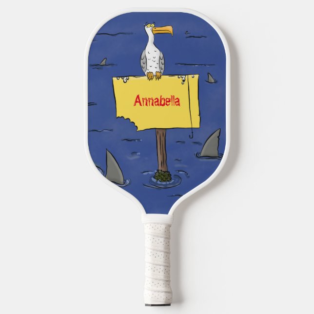 Raquette De Pickleball Oiseau de mer amusant entouré de dessins animés de (Recto)