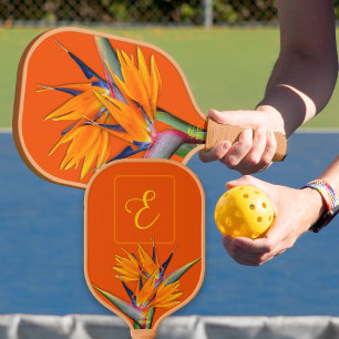 Raquette De Pickleball Oiseau du Paradis Monogramme initial orange