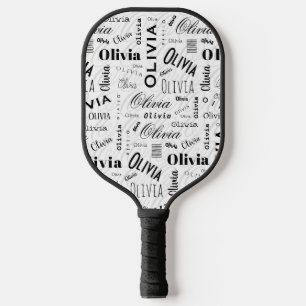 Raquette De Pickleball Olivia Nom Personnalisé Noir Blanc 