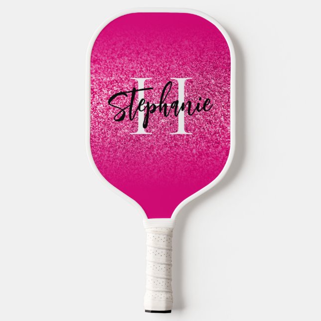 Raquette De Pickleball Ombre de Parties scintillant rose chaud Monogrammé (Verso)