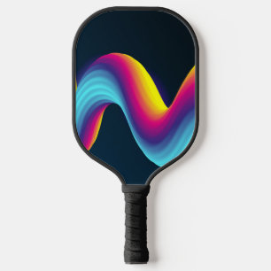 Raquette De Pickleball Ondes rose néon, bleu et jaune sur bleu