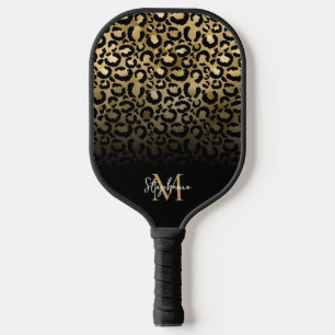 Raquette De Pickleball Or Monogramme Ombré Léopard Noir Féminin