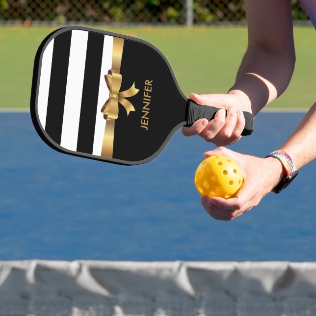 Raquette De Pickleball Or personnalisé, noir gras rayures doré BOW (Insitu)