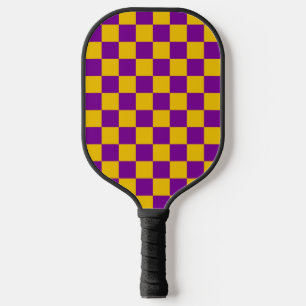RAQUETTE DE PICKLEBALL OR & PURPLE MARDI GRAS À DAMIERS MOTIF