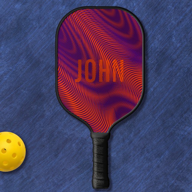 Raquette De Pickleball Orange Abstrait Moiré Effet personnalisé Nom (Créateur téléchargé)