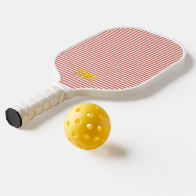 Raquette De Pickleball orange blanc bande monogramme initiales jaune (Mise en page 2)