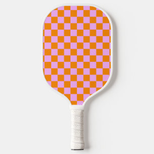 Raquette De Pickleball Orange + Pink Check À damiers Motif de tableau de 