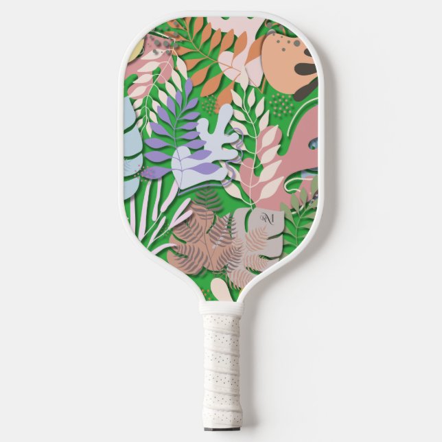 Raquette De Pickleball Paddle Pickleball : Feuilles bio (vert/bleu) (Recto)