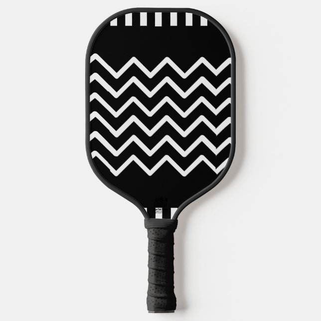 Raquette De Pickleball Pagaie Chevron Noir & Blanc moderne (Recto)