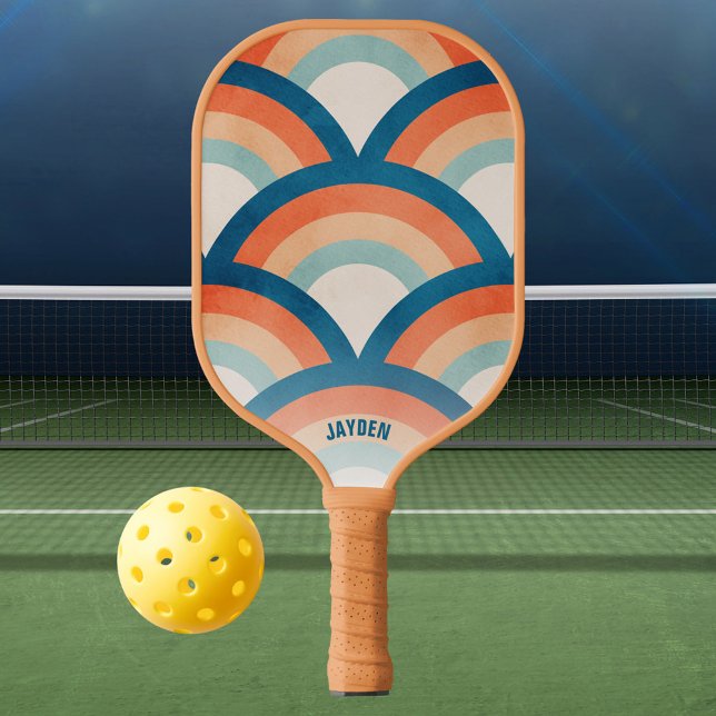 Raquette De Pickleball Pagaie de Pickleball Retro Rainbow Custom Text (Retro Rainbow Custom Text Pickleball Paddle
)