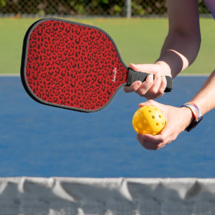Raquette De Pickleball Pagaie rouge Empreinte de léopard avec nom