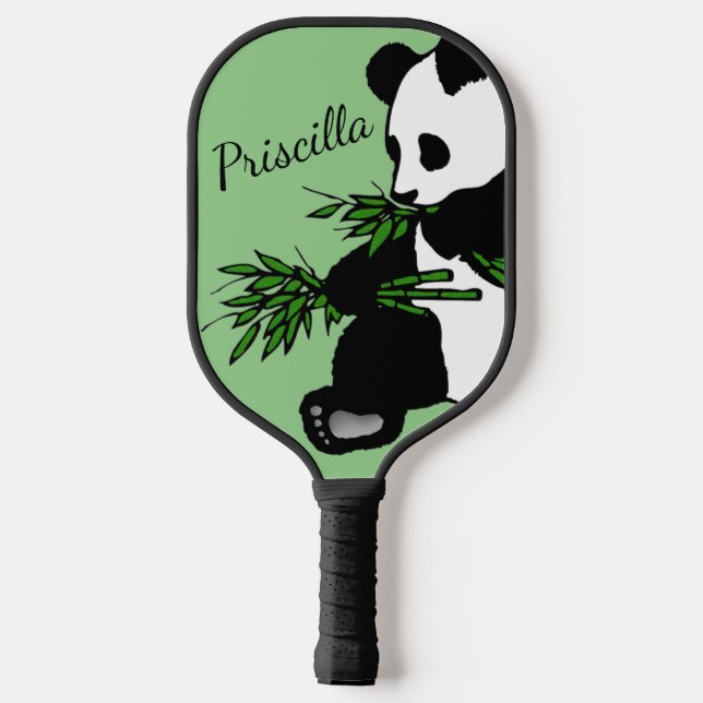 Raquette De Pickleball Panda Géant Mange Bambou Nom Vert (Verso)