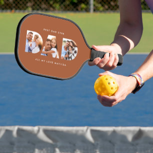 Raquette De Pickleball papa multi photo typographie moderne terracotta