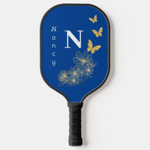 Raquette De Pickleball Papillon de fleurs en or blanc profond bleu minima