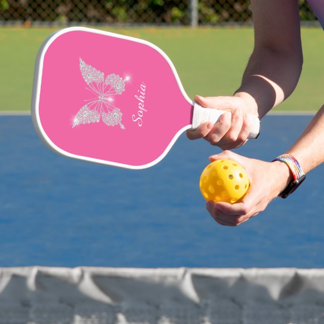 Raquette De Pickleball Papillon Diamant Blanc, Nom du script, Rose (Insitu)