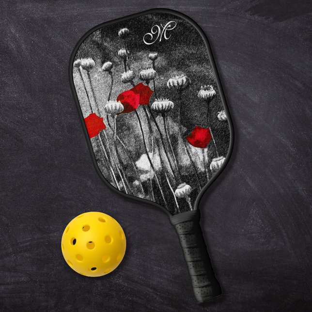Raquette De Pickleball Papillons noirs blancs Fleurs rouges Fleurs noires (Créateur téléchargé)