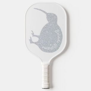 RAQUETTE DE PICKLEBALL PARTIES SCINTILLANT ARGENT KIWI OISEAU NOM PERSONN