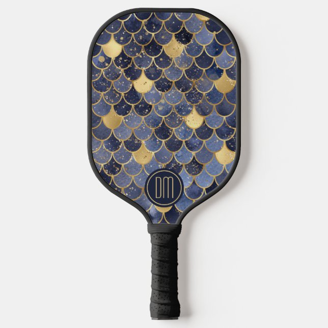 Raquette De Pickleball Parties scintillant bleu marine or sirène échelle  (Recto)