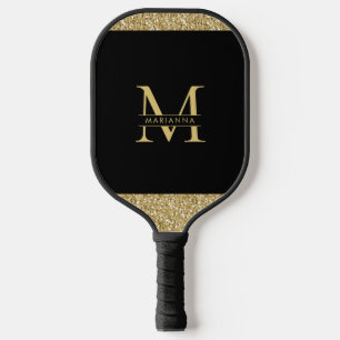 Raquette De Pickleball Parties scintillant d'or noir Élégant Monogramme P
