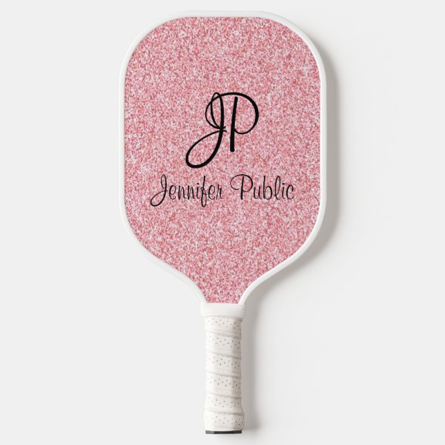 Raquette De Pickleball Parties scintillant Look Rose Or Monogramme Chic M (Recto)