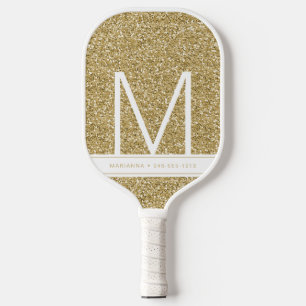 Raquette De Pickleball Parties scintillant Monogramme Or Personnalisée In