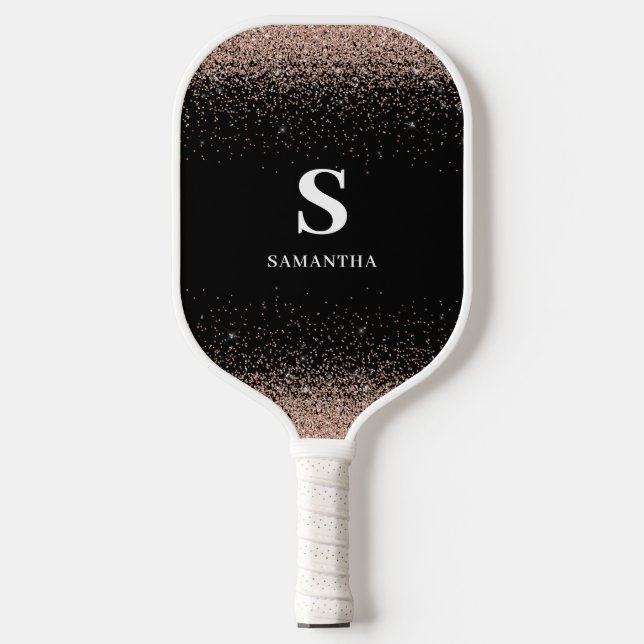 Raquette De Pickleball Parties scintillant rose or Monogramme Pickleball  (Recto)