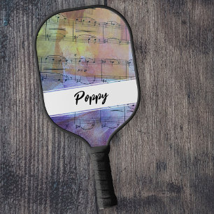 Raquette De Pickleball Partition de musique vintage peinte en jaune orang