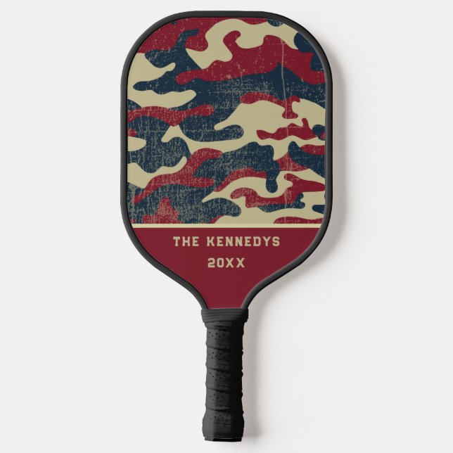 Raquette De Pickleball Patriotique Rustique Camo American Flag Nom de fam (Verso)