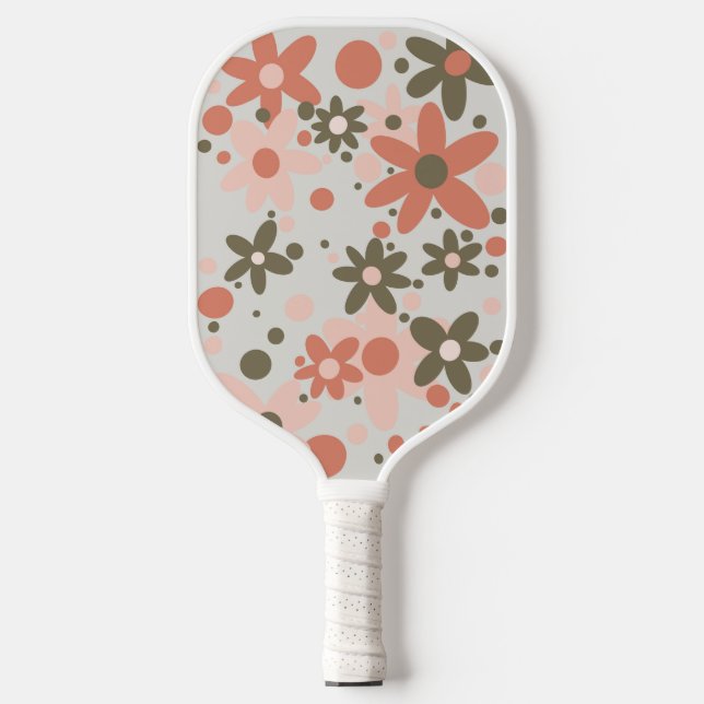 Raquette De Pickleball Pêche, corail, fleurs vertes (Recto)