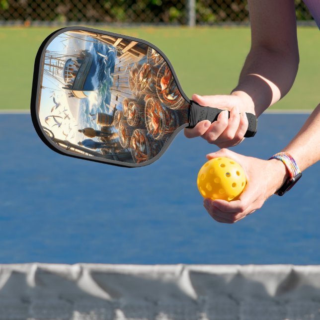 Raquette De Pickleball Pêcheurs à la Twilight ramassant des crabes (Insitu)