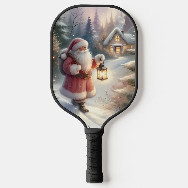 Raquette De Pickleball Père Noël Lantern Walk Winter Cottage Scène (Recto)
