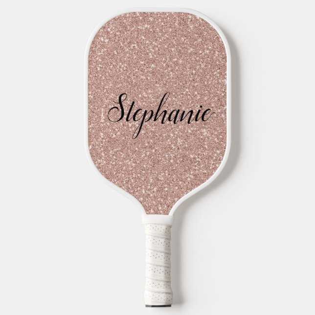 Raquette De Pickleball Personalized Faux Rose Gold Glitter (Recto)